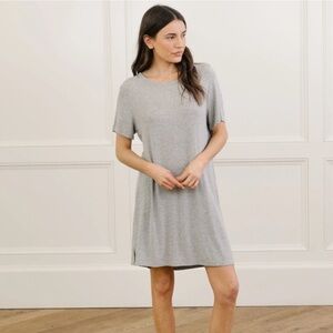 Cozy Earth Rib Knit Bamboo Women's Boyfriend Gray Sleepwear Dress Shirt Medium